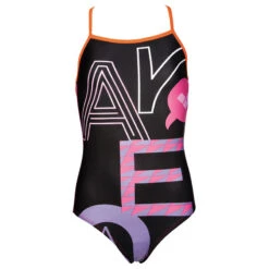 Arena - Folk Light Drop Back Junior Swimsuit - Black/Mango -Swimming Clothing arena folk light drop back junior swimsuit black mango 3