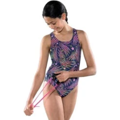 Maru - Boom Pacer Rave Back Girls Swimsuit - Navy/Pink