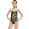 Maru - Shark Bait Pacer Fly Back Girls Swimsuit - Black/Multi -Swimming Clothing maru girls shark bait pacer fly back black multi 1