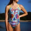 Meadore - Sugar Skull Double Cross Over Back Ladies One Piece