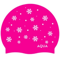 Aqua Pink Snowflakes - Silicone Swim Hat