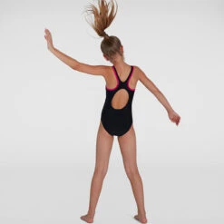Speedo - Girl's Boom Logo Splice Muscleback Swimsuit - Black/Pink -Swimming Clothing speedo girls boom logo splice muscleback swimsuit black pink 3