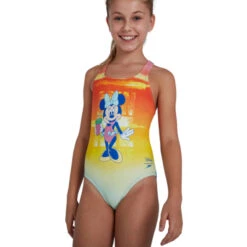 Speedo - Girl's Disney Minnie Mouse Medalist Swimsuit - Orange/Blue