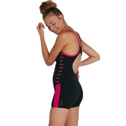 Speedo - Women's Boom Logo Splice Legsuit - Black/Pink