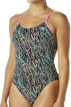 TYR - Electro Cutoutfit Ladies Swimsuit - Black/Multi -Swimming Clothing tyr electro cut out fit black multi one piece swimsuit 6