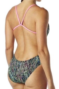 TYR - Electro Cutoutfit Ladies Swimsuit - Black/Multi -Swimming Clothing tyr electro cut out fit black multi one piece swimsuit 7