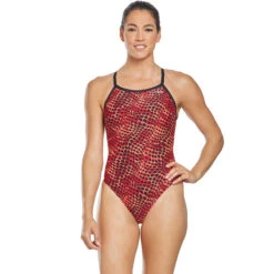TYR - Swarm Diamondfit Ladies Swimsuit - Red -Swimming Clothing tyr swarm womens diamondfit one piece swimsuit red 610 5