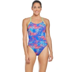 TYR - Canvas Cutoutfit Ladies Swimsuit - Red/Turquoise/Blue -Swimming Clothing tyr women s canvas cutoutfit swimsuit 734 red turquoise blue 5