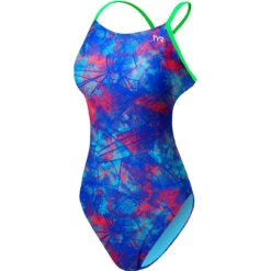 TYR - Canvas Cutoutfit Ladies Swimsuit - Red/Turquoise/Blue -Swimming Clothing tyr women s canvas cutoutfit swimsuit 734 red turquoise blue 6